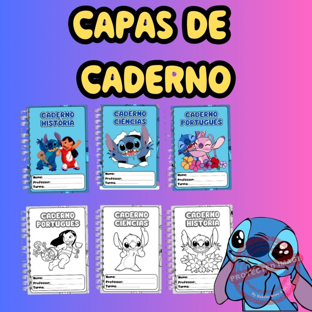 Capas de caderno Stitch – Prof. Tati Aulas Criativas